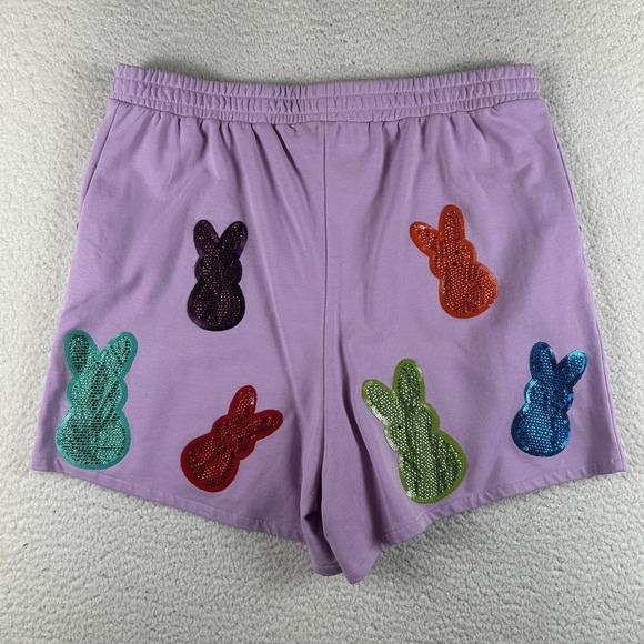 Queen Of Sparkles Shorts Womens XXL Purple Bunny Sequin Sweat Easter Lounge - Picture 8 of 16